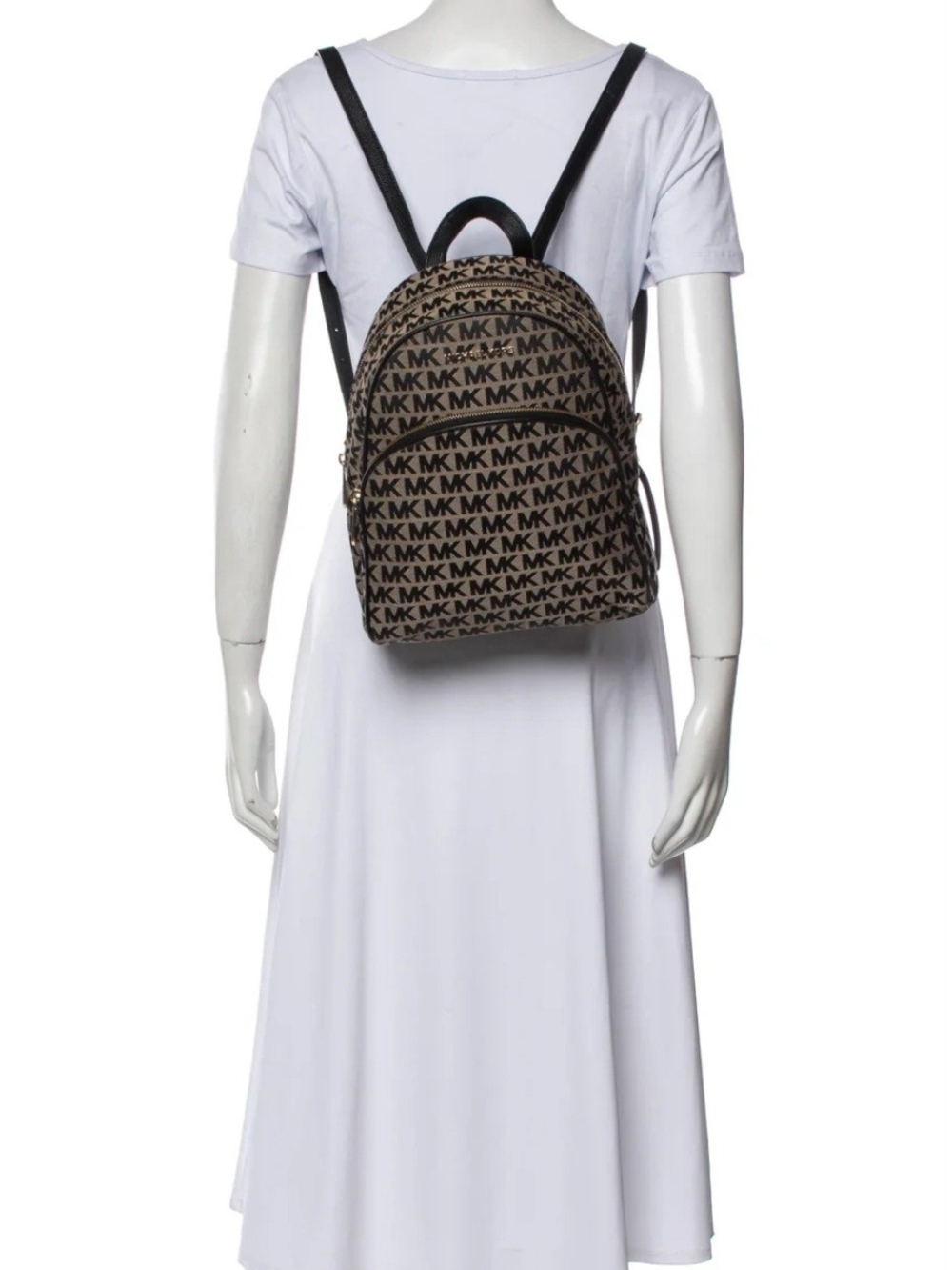 Michael Kors Abbey Medium MK Logo Jacquard Backpack Black/Vanilla